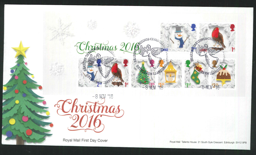 2016 - Christmas Miniature Sheet First Day Cover, Pictorial Bethlehem Llandeilo Postmark